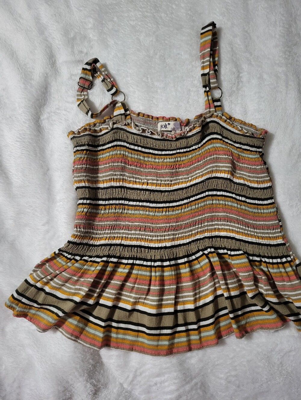 Jolt Y2K  Size Small Striped  Cami  - Beige, Pink, Yellow & Black